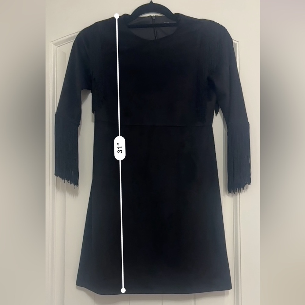 Zara trafaluc collection XS black faux suede mini dress with fringe
